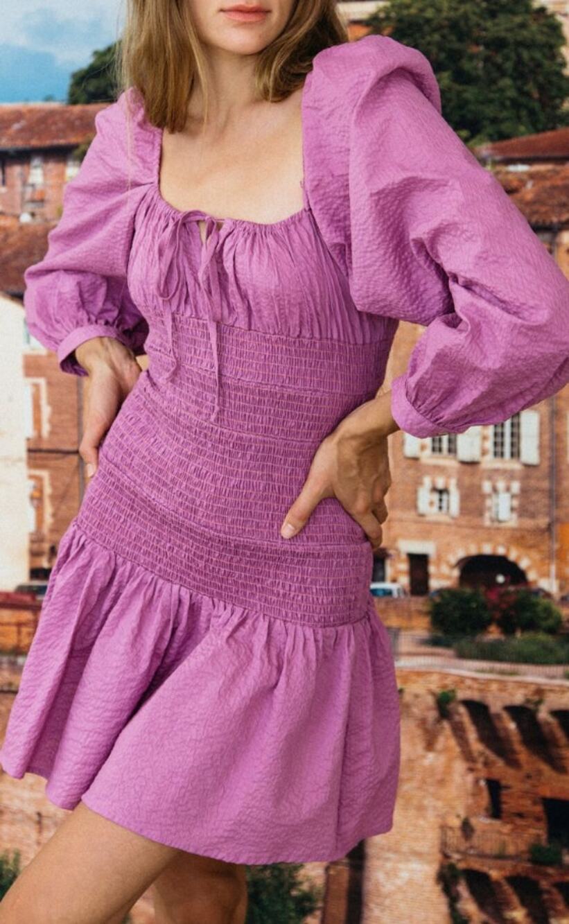 Ciao Lucia Nina Purple Shirred Smocked Mini Dress Size Medium